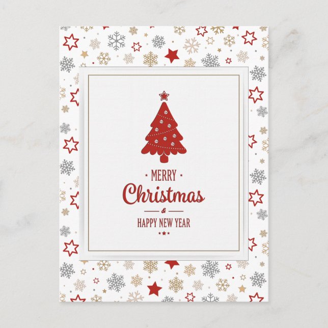 Christmas Stars and Snowflakes Pattern Holiday Postcard (Front)