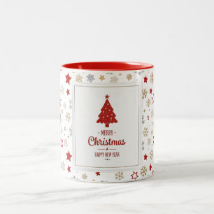 Christmas Stars and Snowflakes Pattern Two-Tone Coffee Mug