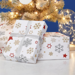 Christmas Stars and Snowflakes Pattern Wrapping Paper
