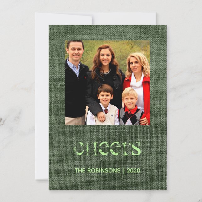 Christmas Stars Burlap Family Photo Holiday Card (Front)