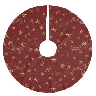 Christmas Stars Elegant Red n Gold Snowflakes  Brushed Polyester Tree Skirt