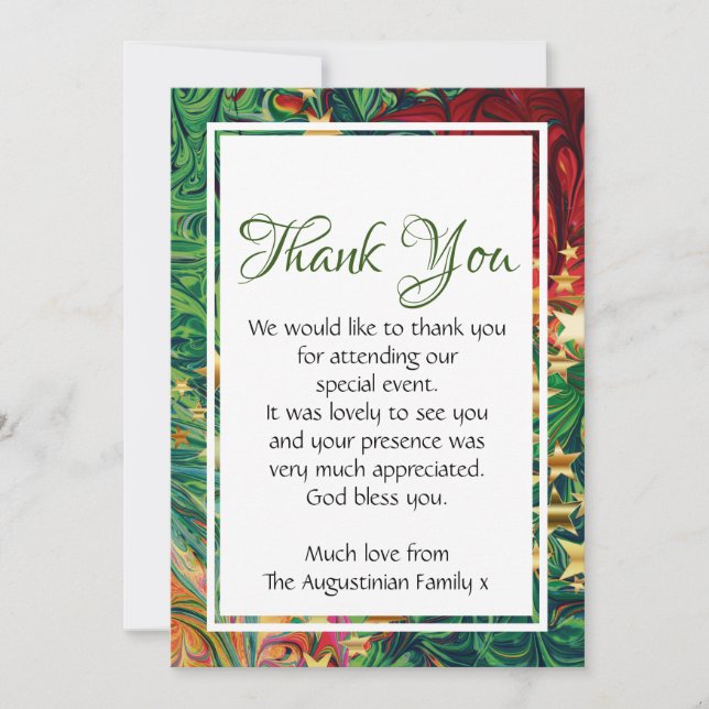 CHRISTMAS STARS Festive Retro Red Green Gold Thank You Card (Front)