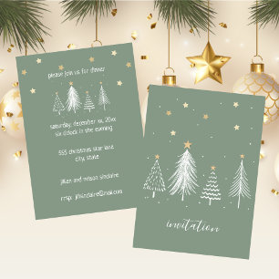 Christmas Stars Gold and Green Party Invitation