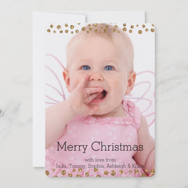 Christmas Stars Gold Glitter Personalised Photo Holiday Card (Front)