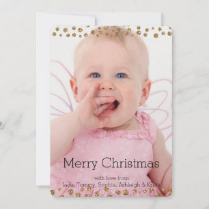 Christmas Stars Gold Glitter Personalised Photo Holiday Card