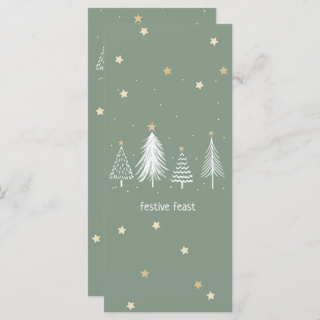 Christmas Stars, Gold, White, Green Menu (Front/Back)
