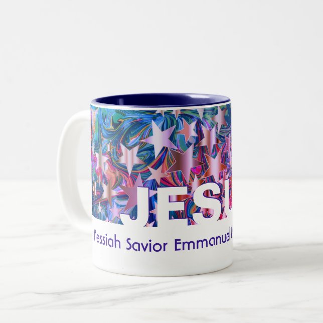 Christmas Stars | JESUS | Abstract Customisable Two-Tone Coffee Mug (Front Left)