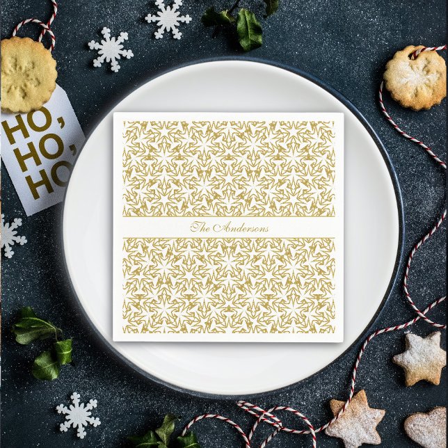 Christmas Stars Luxury Pattern Personalised Gold Napkin (Creator Uploaded)