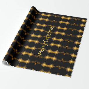 Christmas Stars Pattern Black and Gold Star Lights Wrapping Paper