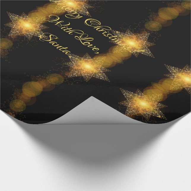 Christmas Stars Pattern Black and Gold Star Lights Wrapping Paper (Corner)