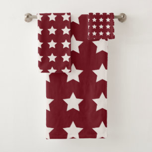 Christmas Stars Pattern Red White Bath Towel Set