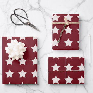 Christmas Stars Pattern Red White Wrapping Paper Sheet