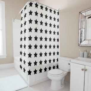 Christmas Stars Pattern White Black Shower Curtain