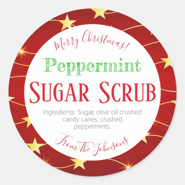 Christmas Stars Peppermint Sugar Scrub Labels (Front)