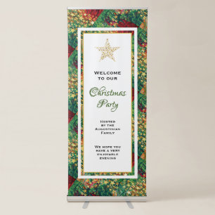 CHRISTMAS STARS Red Green Gold Festive Holiday Retractable Banner