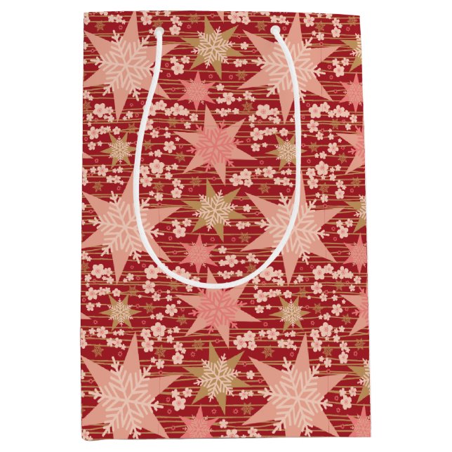Christmas Stars sprinkled amongst Pink Blossom Medium Gift Bag (Front)