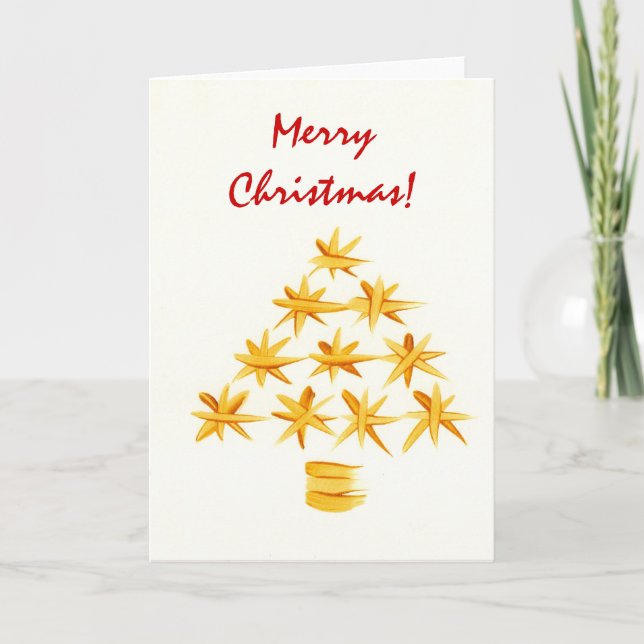 Christmas Stars Tree Gold, Merry Christmas! Holiday Card (Front)