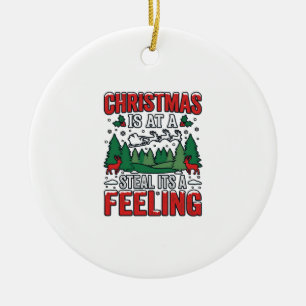 Christmas Steal Its A Feeling Reindeer Sleigh Desi Ceramic Tree Decoration
