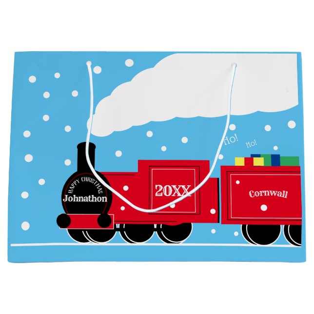 Christmas steam train in snow large gift bag (Front)