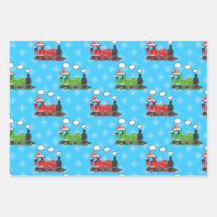 Christmas Steam Train Pattern Wrapping Paper Sheet