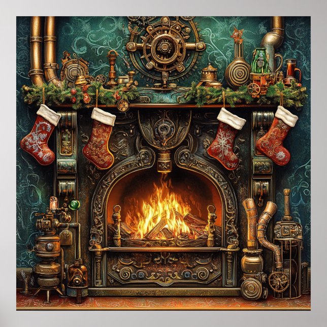 Christmas Steampunk Fireplace Poster (Front)