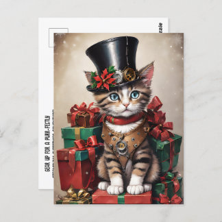 Christmas Steampunk Tabby Kitten Postcard