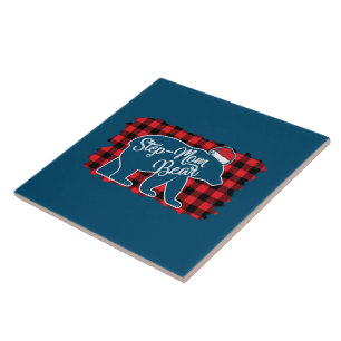 Christmas Step Mom Bear Christmas Red Plaid Buffal Tile