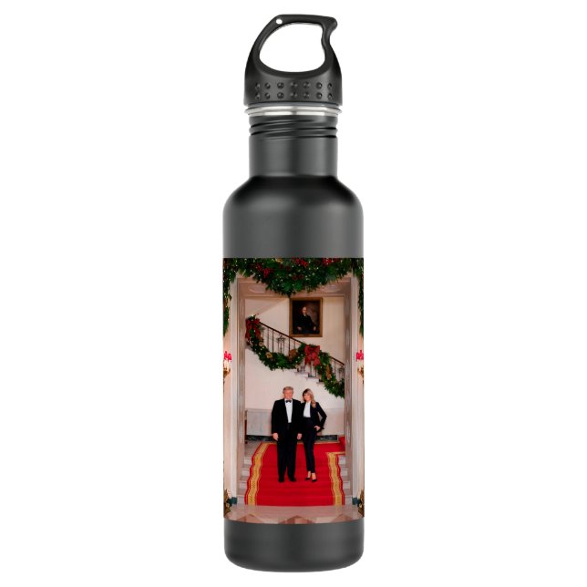 Christmas steps President Donald Trump & Melania 710 Ml Water Bottle (Front)