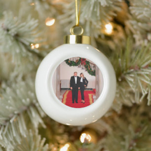 Christmas steps President Donald Trump & Melania Ceramic Ball Christmas Ornament