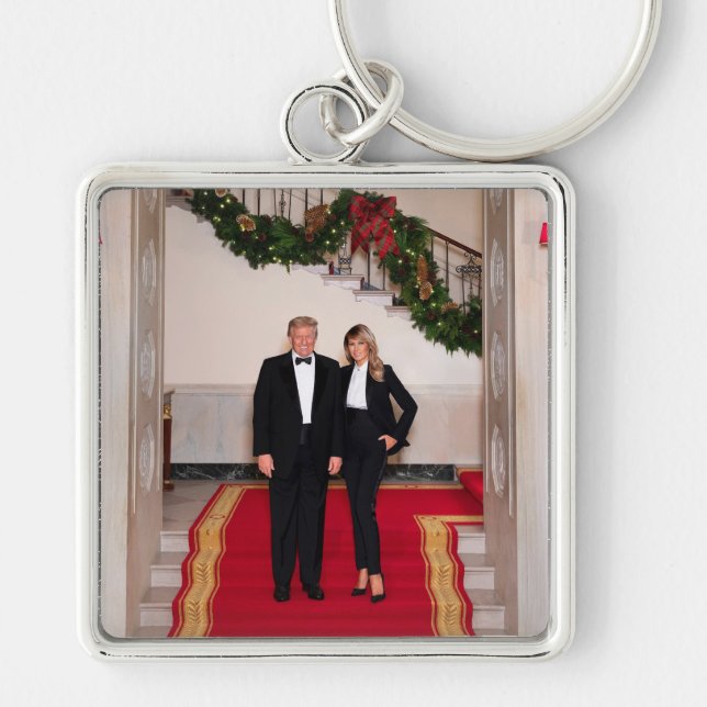 Christmas steps President Donald Trump & Melania Key Ring (Front)