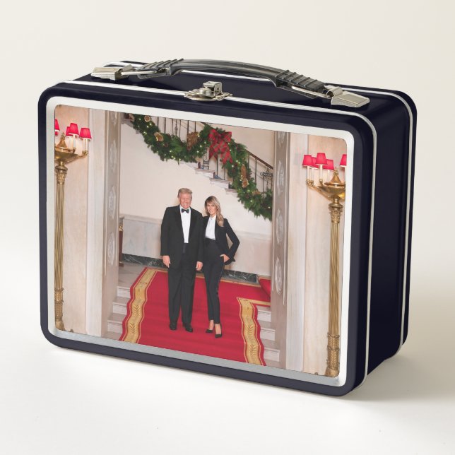 Christmas steps President Donald Trump & Melania Metal Lunch Box (Front)