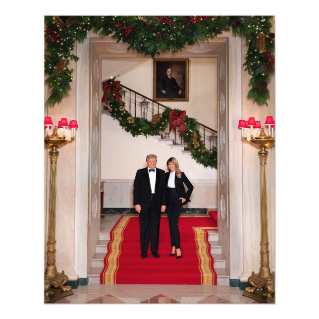 Christmas steps President Donald Trump & Melania Photo Print (Front)
