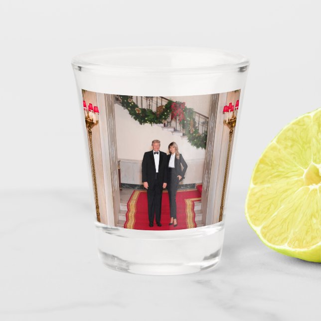 Christmas steps President Donald Trump & Melania Shot Glass (Front)