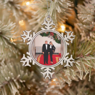 Christmas steps President Donald Trump & Melania Snowflake Pewter Christmas Ornament