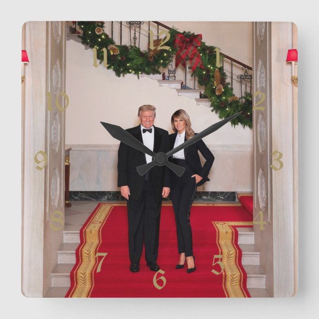 Christmas steps President Donald Trump & Melania Square Wall Clock (Front)