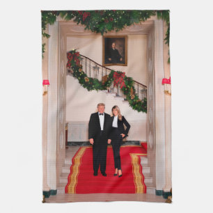 Christmas steps President Donald Trump & Melania Tea Towel