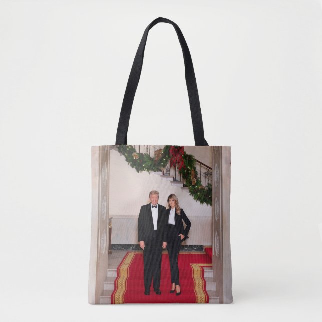 Christmas steps President Donald Trump & Melania Tote Bag (Front)