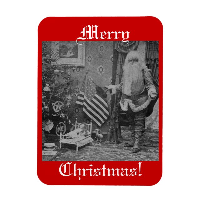 Christmas Stereoview Santa & American Flag Magnet (Vertical)