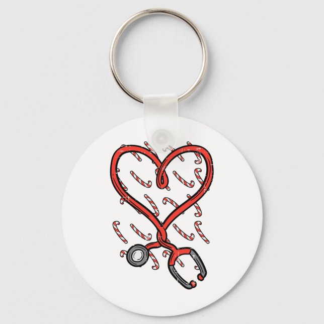 Christmas Stethoscope Nurse Xmas Nursing Scrub Top Key Ring (Front)