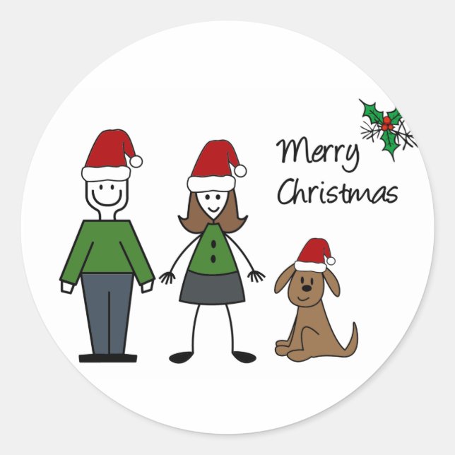 Christmas Stick Figures Classic Round Sticker (Front)