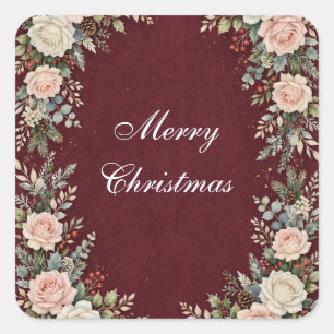 christmas sticker, burgundy christmas sticker, mer square sticker