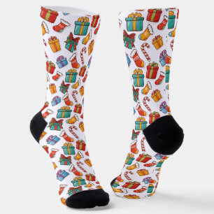 Christmas Sticker Collection Pattern Crew Socks