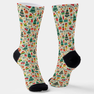 Christmas Sticker Collection Pattern Crew Socks