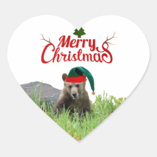 Christmas Sticker of grizzly bear cub