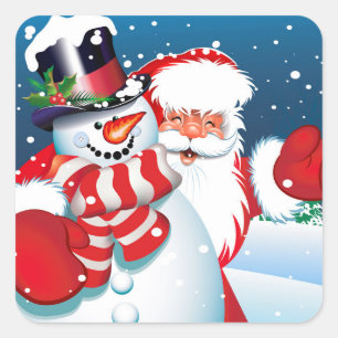 Christmas Sticker-Santa & Snowman Square Sticker