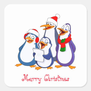 Christmas Sticker-Singing Penguins Square Sticker