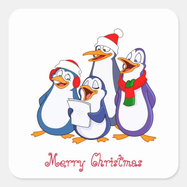 Christmas Sticker-Singing Penguins Square Sticker (Front)