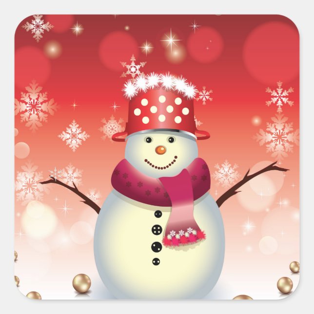 Christmas Sticker-Snowman Square Sticker (Front)