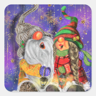 Christmas Sticker with Happy Couple Gnomes