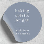 Christmas Stickers | Baking Spirits Bright Labels<br><div class="desc">Add a stylish finishing touch to your festive packaging with these modern Christmas round stickers featuring the cheerful quote “baking spirits bright.” Designed in classic typography with a clean dividing line and your family name in elegant white, this minimalist label brings sophistication to any gift bag, cookie box, or holiday...</div>